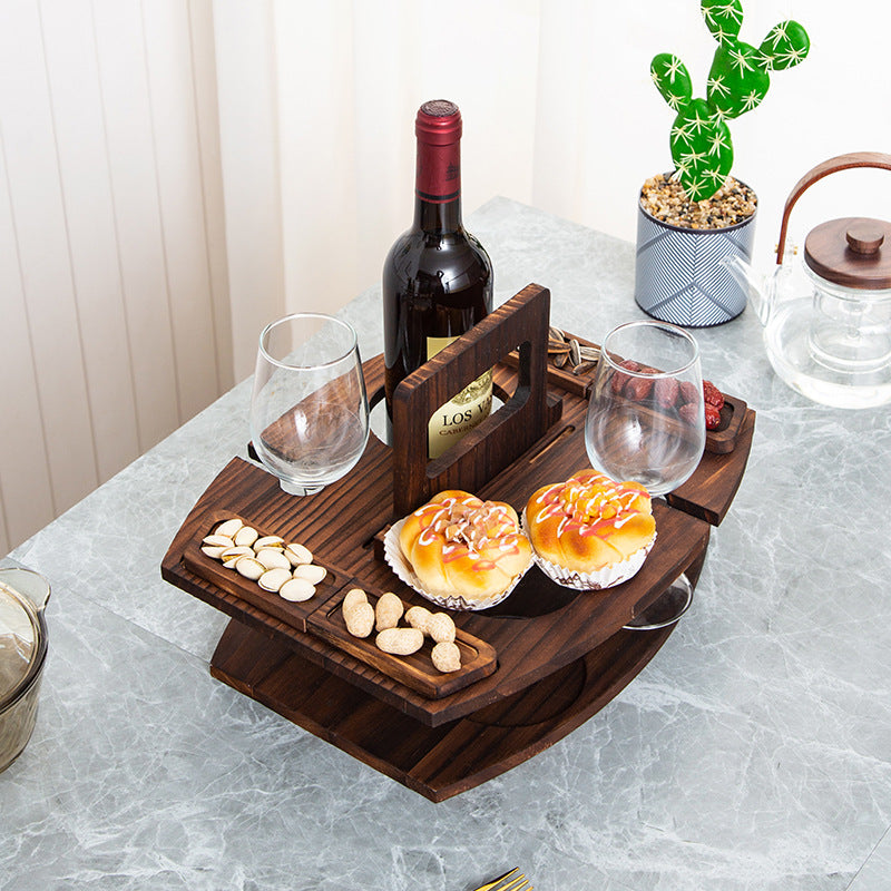 WineWood Duo: Wooden Wine & Snack Holder