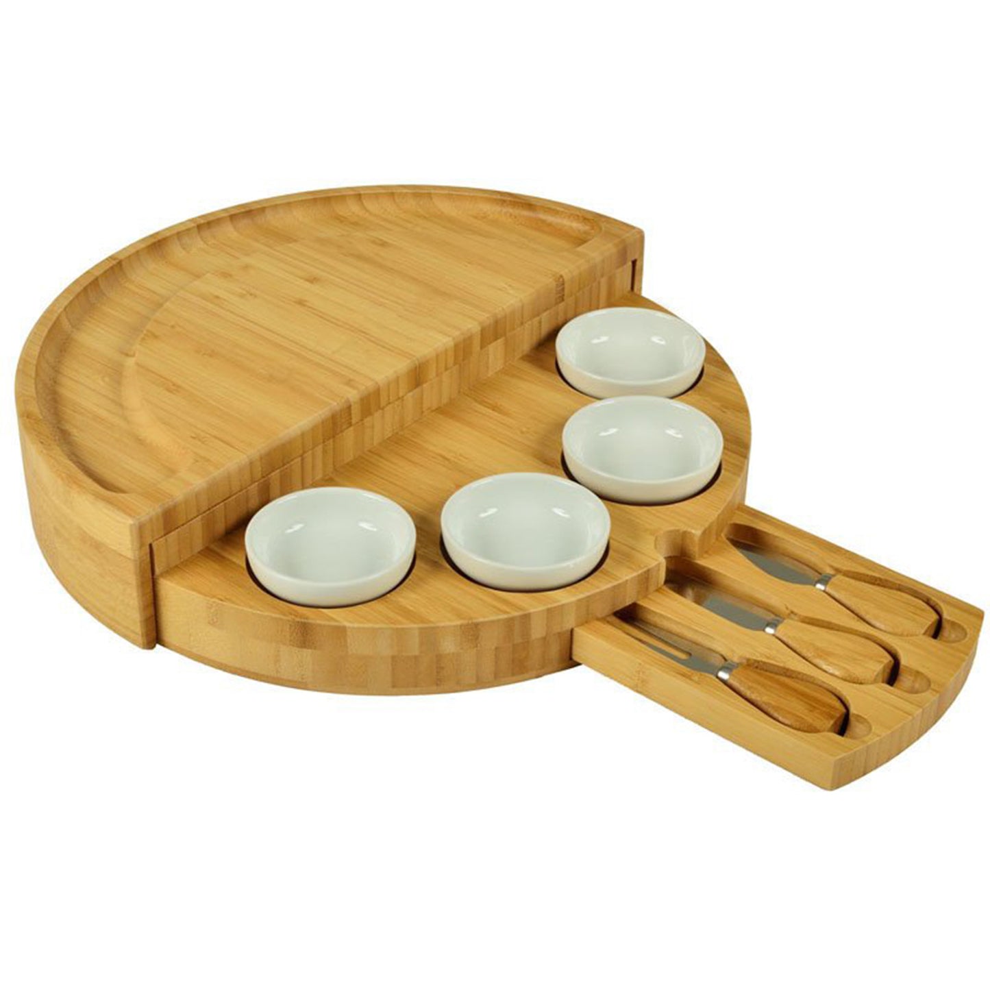 Wooden Delight Platter: Segmented Snacks & Sauces Stash