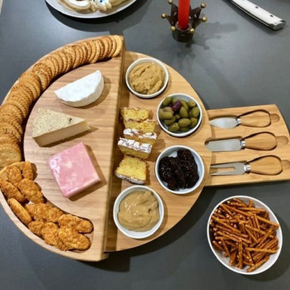 Wooden Delight Platter: Segmented Snacks & Sauces Stash