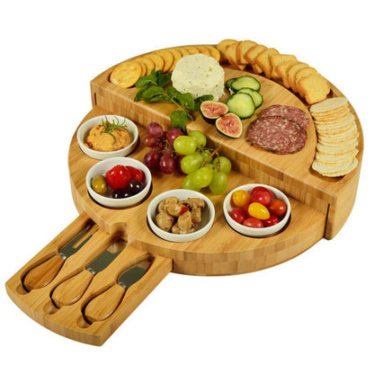 Wooden Delight Platter: Segmented Snacks & Sauces Stash